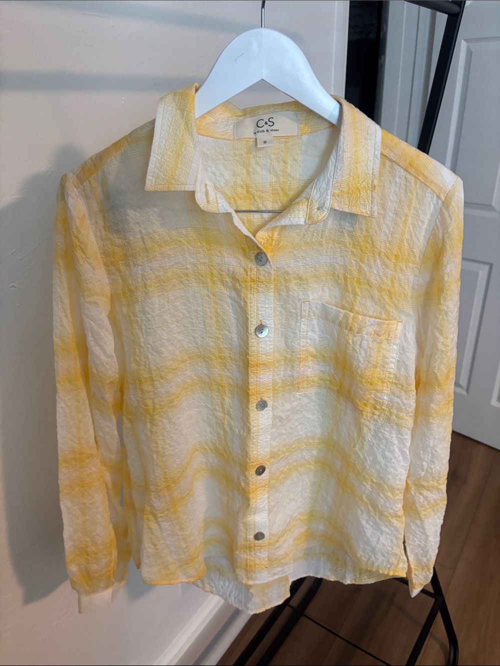 cloth & stone Yellow & White Plaid Button-Down Shirt